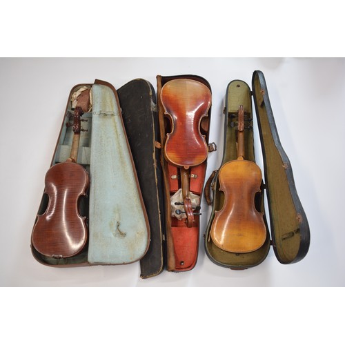 164 - 3 cased violins with bows
No labels