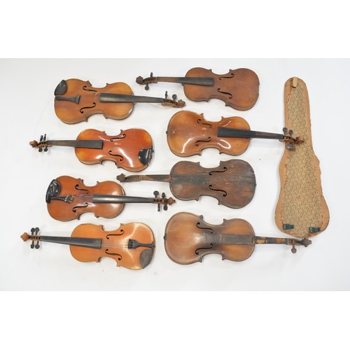 165 - 8 vintage violins / various ages and condition for spares or restoration