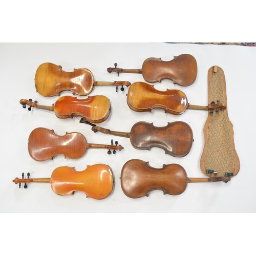 165 - 8 vintage violins / various ages and condition for spares or restoration