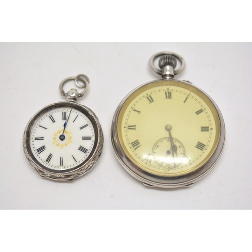 180 - x2 Silver pocket watches.  One silver case hallmarked London by Fred Thoms c.1917, the other ladies ... 