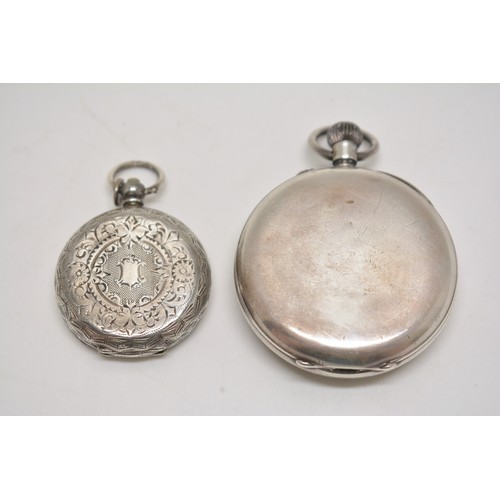 180 - x2 Silver pocket watches.  One silver case hallmarked London by Fred Thoms c.1917, the other ladies ... 