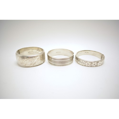 182 - x3 Silver cuff bangle bracelets, all marked 925.