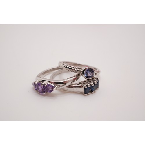 191 - x3 silver rings, some with semi precious stones including possibly sapphire, amethyst, predominately... 