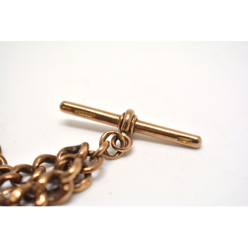 197 - Antique 9ct gold watch chain with TBar. Links stamped 375, TBar stamped 395 maker L.Bros. AF.  Gross... 