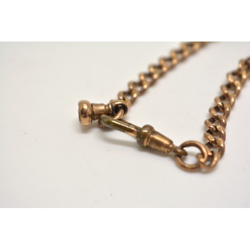 197 - Antique 9ct gold watch chain with TBar. Links stamped 375, TBar stamped 395 maker L.Bros. AF.  Gross... 