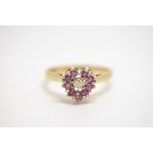 198 - 9ct gold ruby and diamond cluster ring, size N.