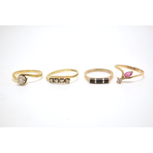 204 - x4 gold rings all marked 9ct, sizes H, I, J.