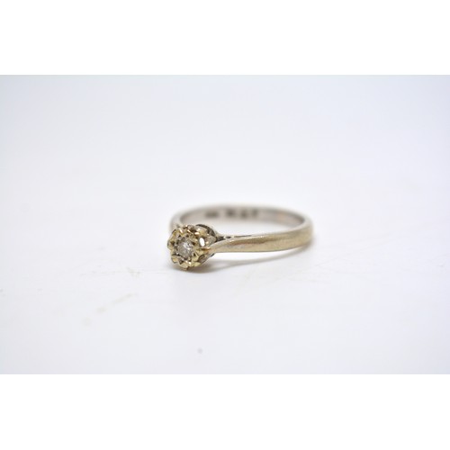 205 - 9ct white gold diamond solitaire ring, hallmarked. size L.