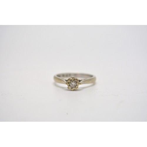 205 - 9ct white gold diamond solitaire ring, hallmarked. size L.