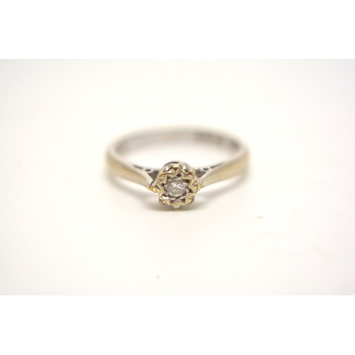 205 - 9ct white gold diamond solitaire ring, hallmarked. size L.