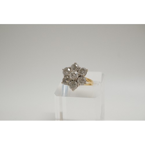 206 - 7 stone Diamond Cluster Ring Mounted on 18 Carat Gold Band - Central Diamond 0.66 Carat Surrounded b... 