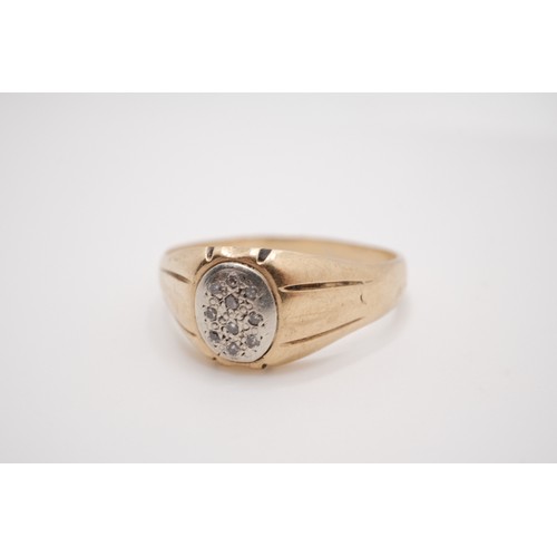 208 - Gent's 9ct yellow gold ring with diamonds inset in to the central design. Approx size Y, approx weig... 