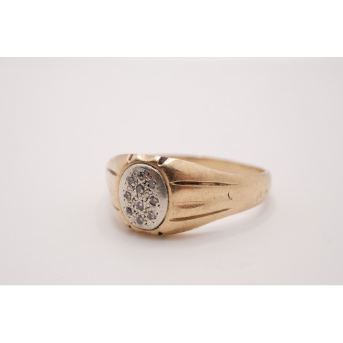 208 - Gent's 9ct yellow gold ring with diamonds inset in to the central design. Approx size Y, approx weig... 