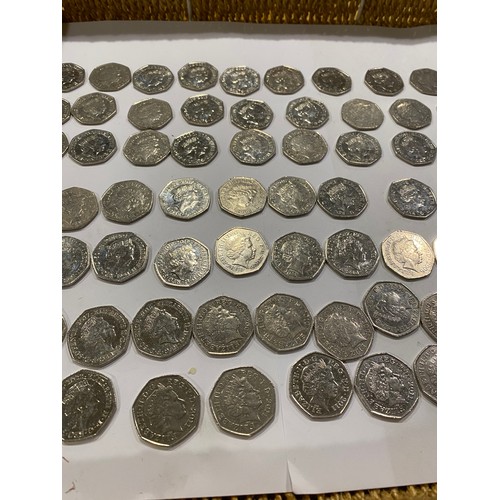 169A - A quantity of 50 pence pieces to include Beatrix Potter, Olympic Games and other themes. x76 coins.