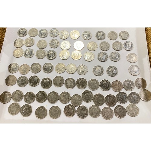 169A - A quantity of 50 pence pieces to include Beatrix Potter, Olympic Games and other themes. x76 coins.