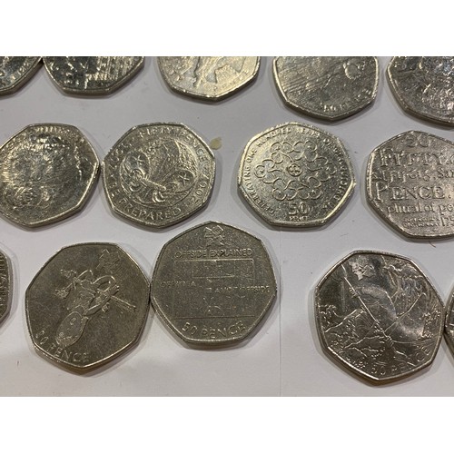 169A - A quantity of 50 pence pieces to include Beatrix Potter, Olympic Games and other themes. x76 coins.