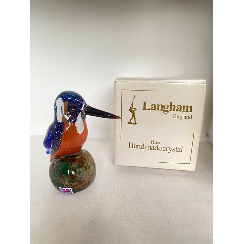 12A - Langham Glass ‘kingfisher’ paperweight, signed by founder Paul Miller, with box.