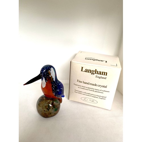 12A - Langham Glass ‘kingfisher’ paperweight, signed by founder Paul Miller, with box.