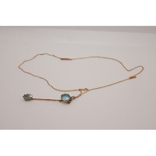 209 - Vintage 9ct drop blue stone pendant (overall length 4.5cm), possibly aquamarine on 15ct yellow gold ... 