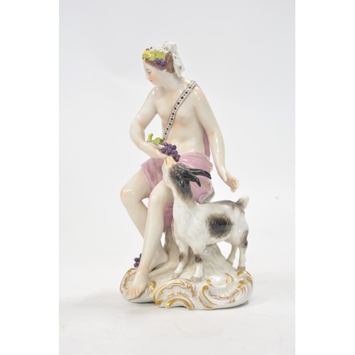 18 - Antique  sculptural Porcelain figure of maenad with goat,  blue incised mark R to base