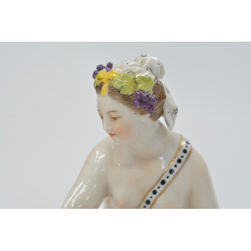 18 - Antique  sculptural Porcelain figure of maenad with goat,  blue incised mark R to base