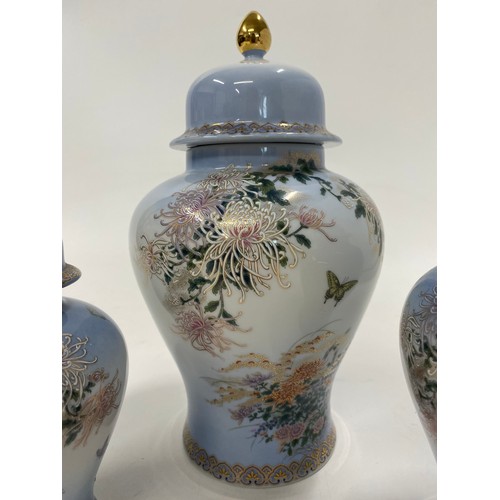 20 - Kyoto porcelain ginger jars (x3), graduating in size,  max H27cm