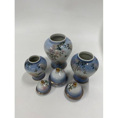 20 - Kyoto porcelain ginger jars (x3), graduating in size,  max H27cm