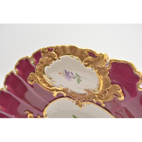 23 - 20th Century Meissen plate decorated with flower stems and floral bouquets, burgundy red with gilt d... 