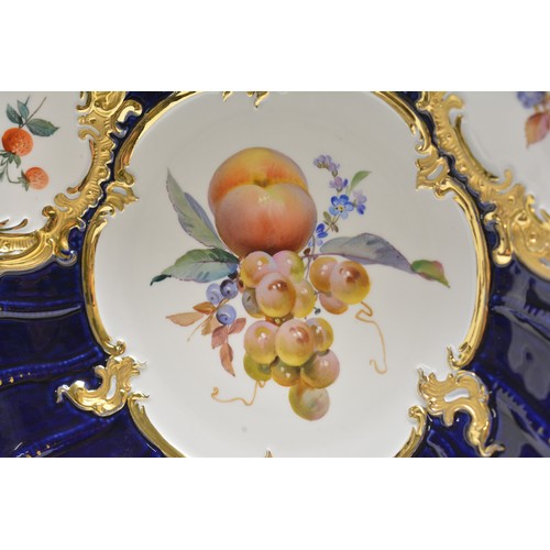 24 - 20th Century Meissen plate decorated with flower stems and floral bouquets, cobolt blue with gilt de... 