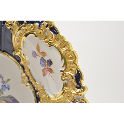 24 - 20th Century Meissen plate decorated with flower stems and floral bouquets, cobolt blue with gilt de... 