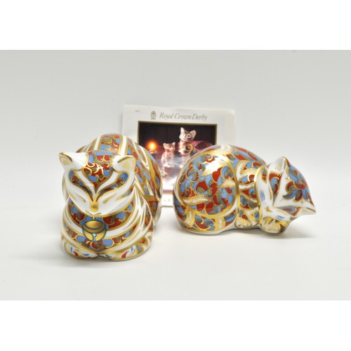 31 - Royal Crown Derby paperweights x4, all boxed. To include contented kitten, contented cat, bullfinch ... 