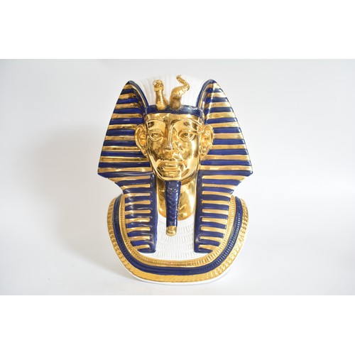 40 - Large Nefertiti Bust decorated in blue and gold gilt colours. Height approx. 39 cms x width 35cms