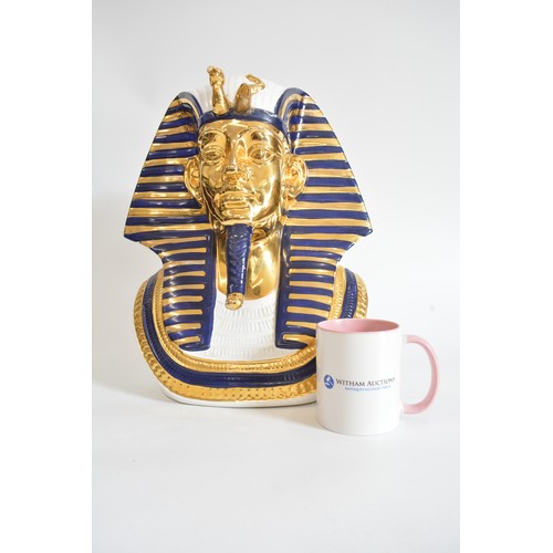 40 - Large Nefertiti Bust decorated in blue and gold gilt colours. Height approx. 39 cms x width 35cms