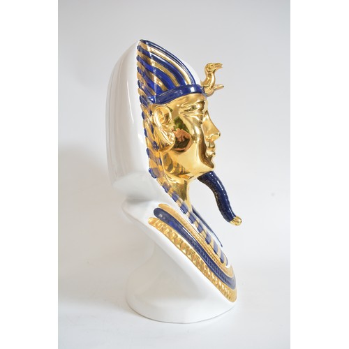 40 - Large Nefertiti Bust decorated in blue and gold gilt colours. Height approx. 39 cms x width 35cms