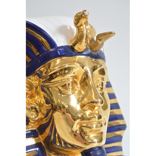 40 - Large Nefertiti Bust decorated in blue and gold gilt colours. Height approx. 39 cms x width 35cms