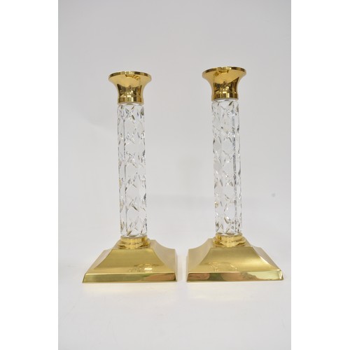 41 - Pair of Waterford Crystal Candlesticks brass mounted, approx height 28 cms