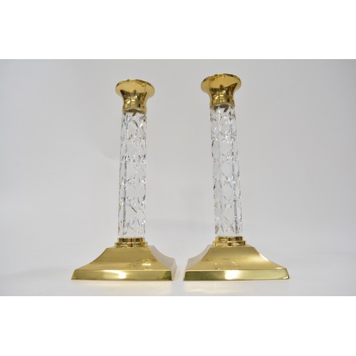 41 - Pair of Waterford Crystal Candlesticks brass mounted, approx height 28 cms