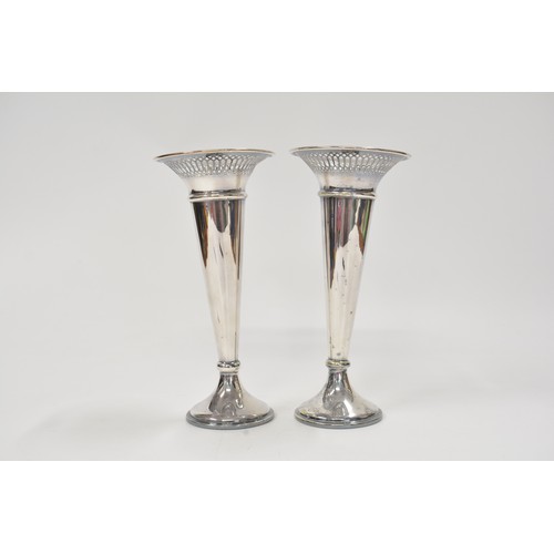 43 - A pair of vintage fluted stem vases with pierced design, approx H23cm.