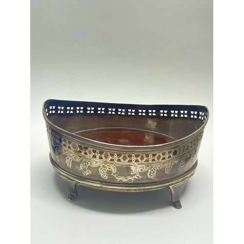 45 - Georgian Interest - Large George III silver coaster tray with wooden base holding bristol blue glass... 