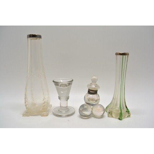 49 - Antique and vintage glass ware items to include silver rimmed vases and irridescent inkwell