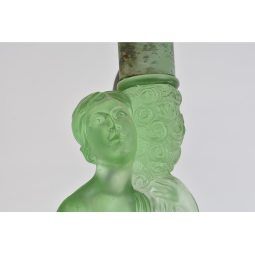 57 - Art Deco Green  Glass Kneeling Lady Lamp complete with fittings and shade,  approx height including ... 