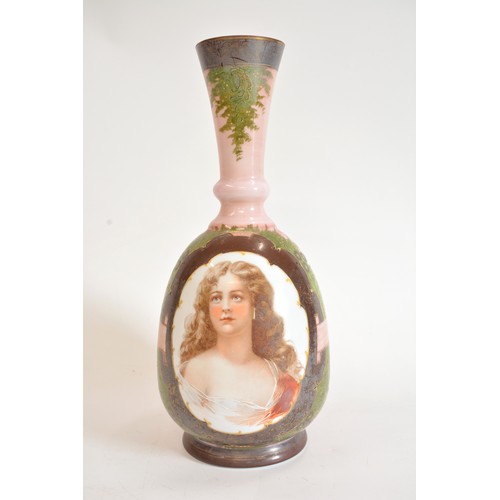 58 - Antique Portrait vase , opaline, depicting young lady surrounded by foliage decoration, stamped 13. ... 