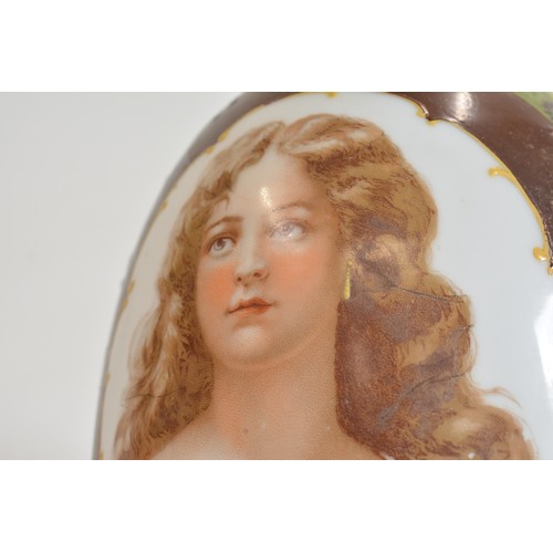 58 - Antique Portrait vase , opaline, depicting young lady surrounded by foliage decoration, stamped 13. ... 