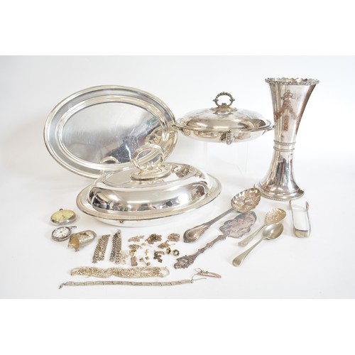 64 - Antique silver/plateware items to include renowned makers James Dixon, Walker & Hall, Barker Ellis e... 