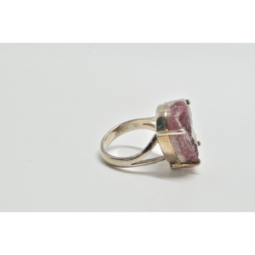 102 - Silver rings - x 2,  pink peruvian opal, pink tourmaline, stamped 925