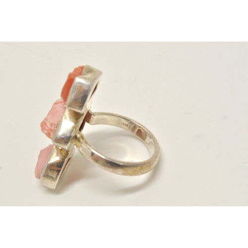 102 - Silver rings - x 2,  pink peruvian opal, pink tourmaline, stamped 925