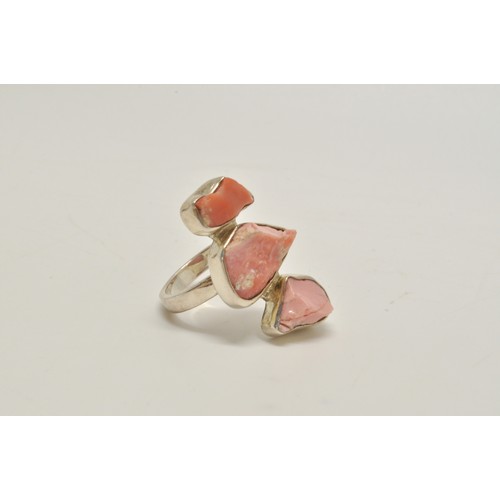 102 - Silver rings - x 2,  pink peruvian opal, pink tourmaline, stamped 925