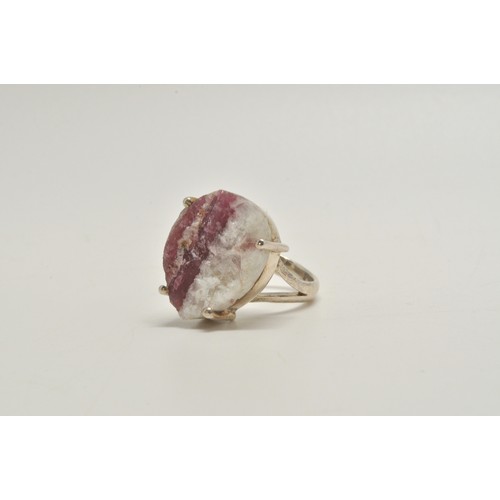 102 - Silver rings - x 2,  pink peruvian opal, pink tourmaline, stamped 925