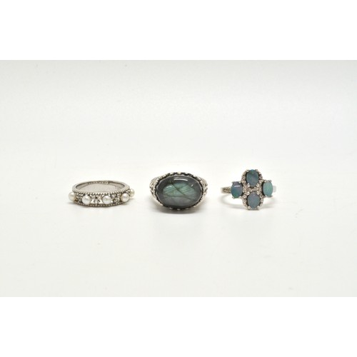 103 - Group of three silver rings stamped 925, one labrodite