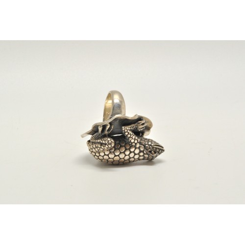 105 - Large silver ring, oversized textured frog design, stamped TJC 925. size  N.